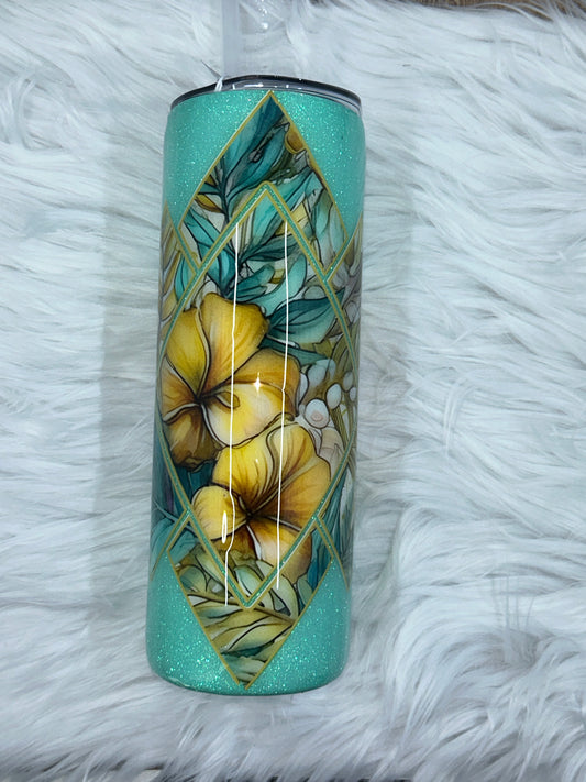 Teal Diamond Flower 20oz Tumbler